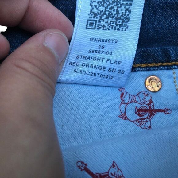 TRUE Religion Jeans Size 34 STRAIGHT ORANGE FLAP T Blue - Picture 5 of 8